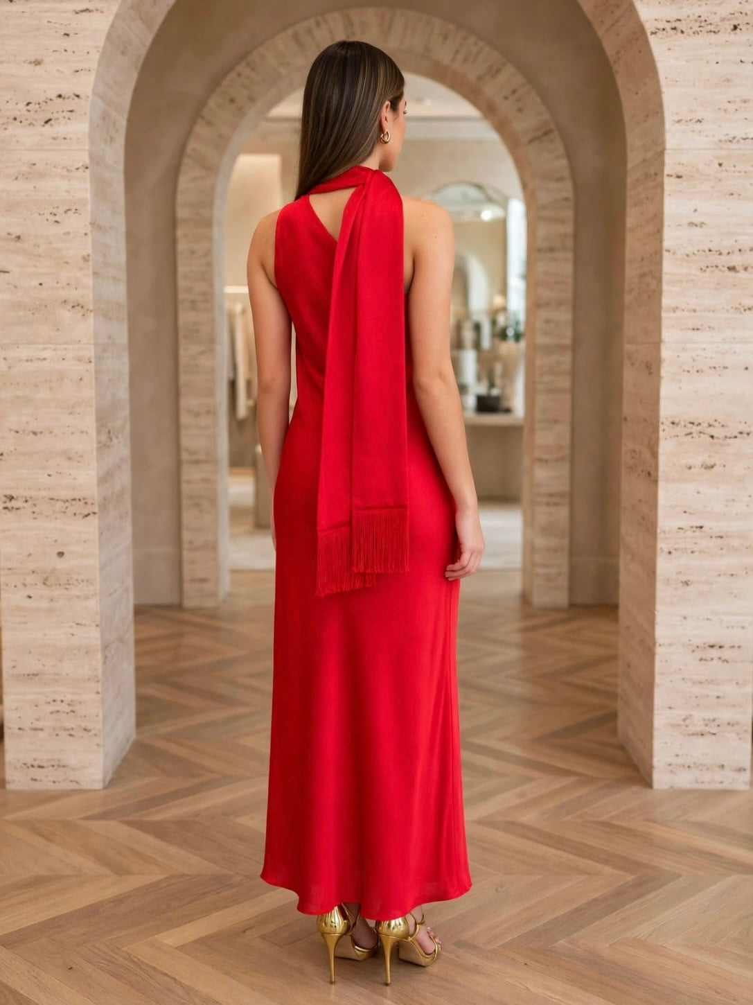 VESTIDO MIDI ROJO R5882