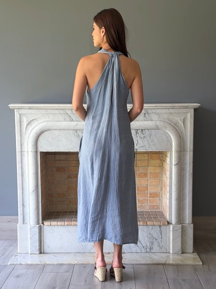 VESTIDO DE LINO LARGO AZUL 5217