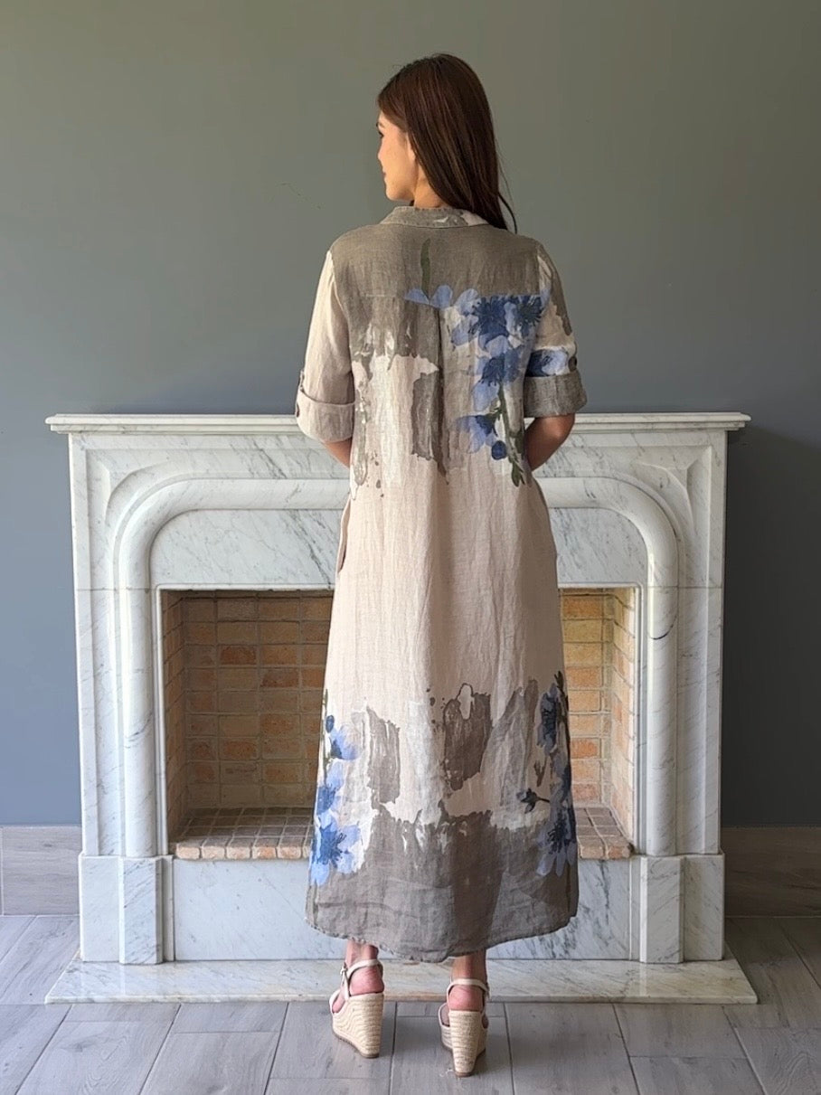 VESTIDO CAMISERO LINO BEIGE 1903