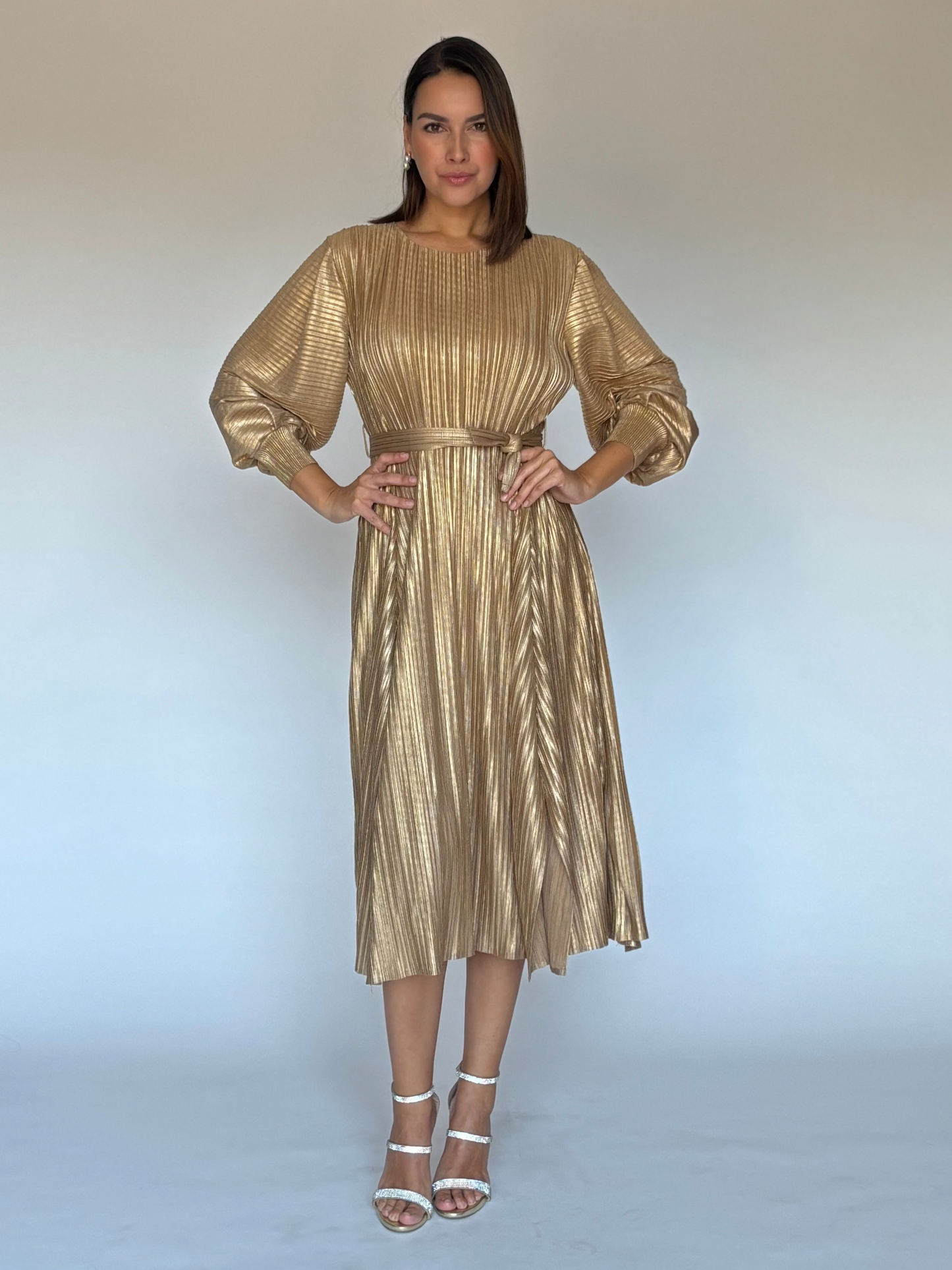 VESTIDO MIDI DORADO C3124