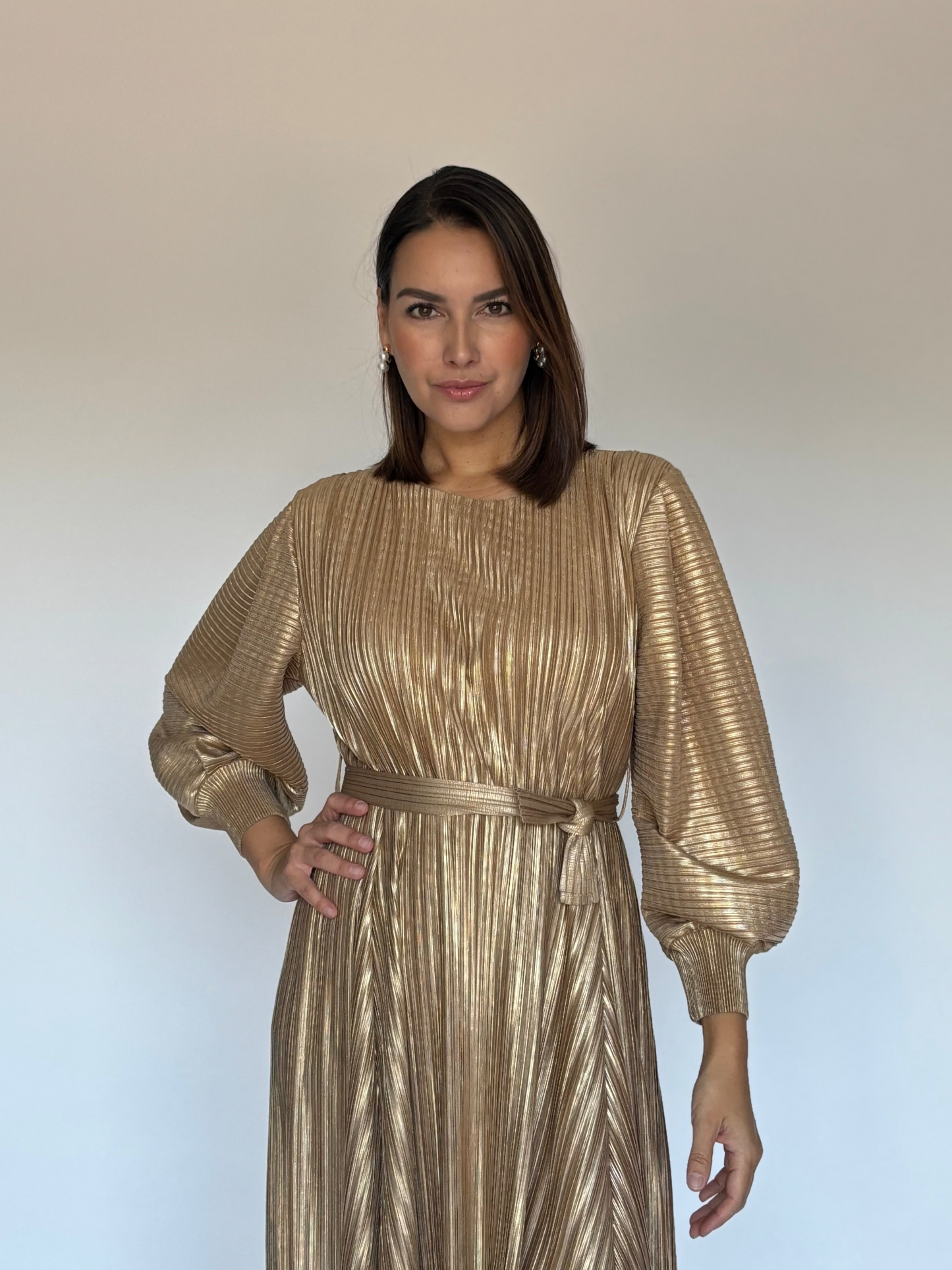 VESTIDO MIDI DORADO C3124