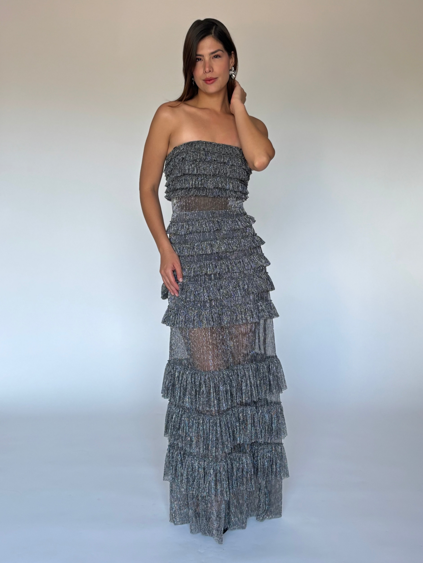 VESTIDO LARGO PLATEADO 507627