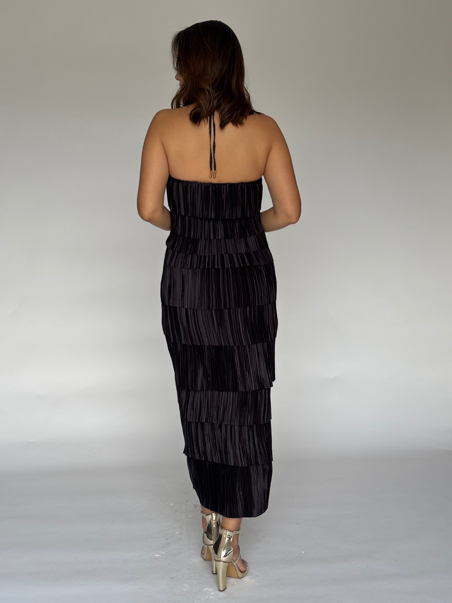 VESTIDO NEGRO PLISADO LD11737