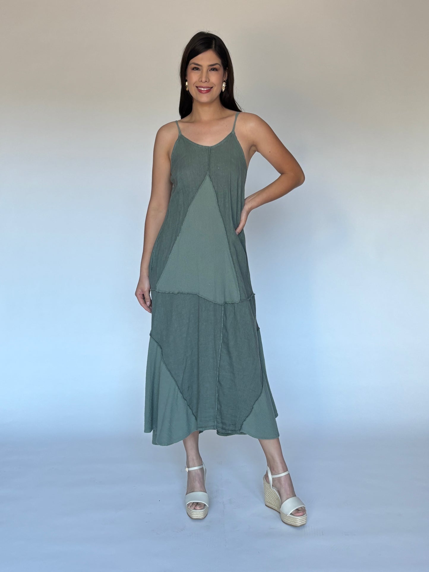 VESTIDO DE LINO VERDE 31107
