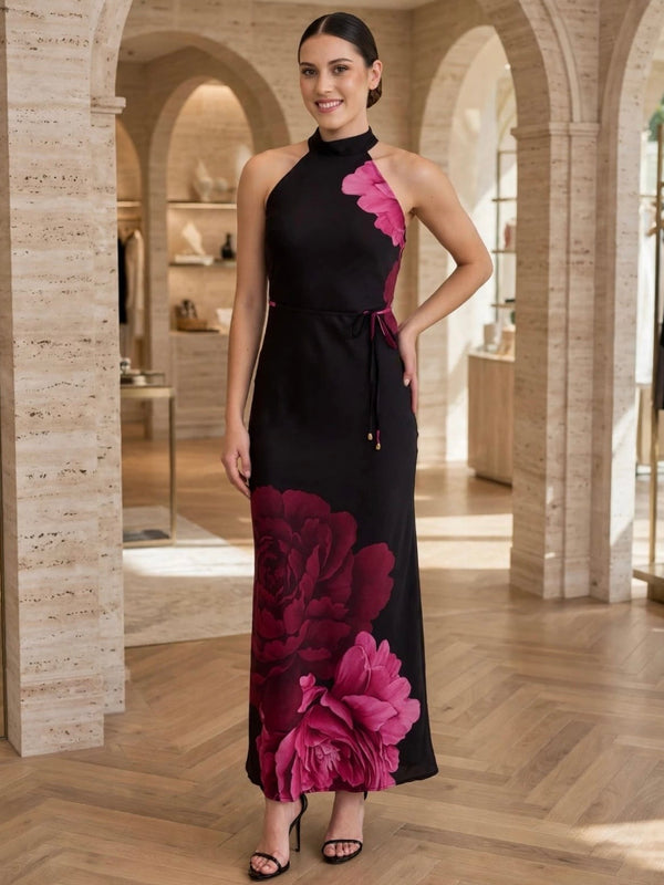 VESTIDO NEGRO CON FLOR 3864K