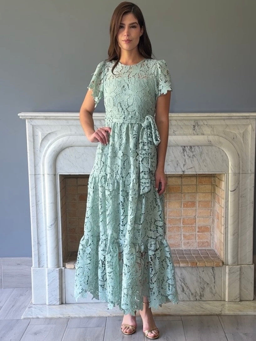 VESTIDO DE ENCAJE  VERDE D6057