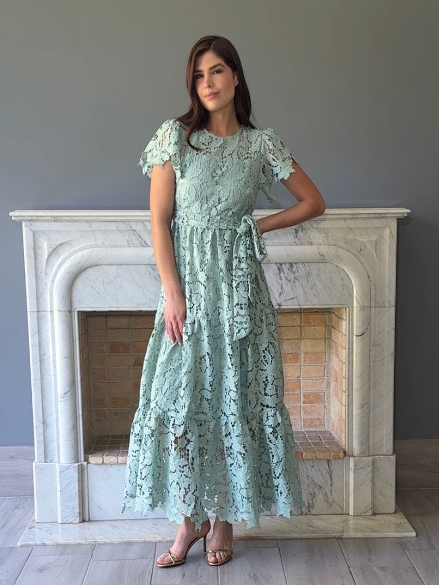VESTIDO DE ENCAJE  VERDE D6057