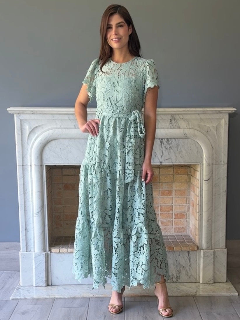 VESTIDO DE ENCAJE  VERDE D6057