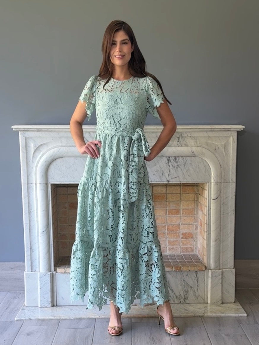 VESTIDO DE ENCAJE  VERDE D6057