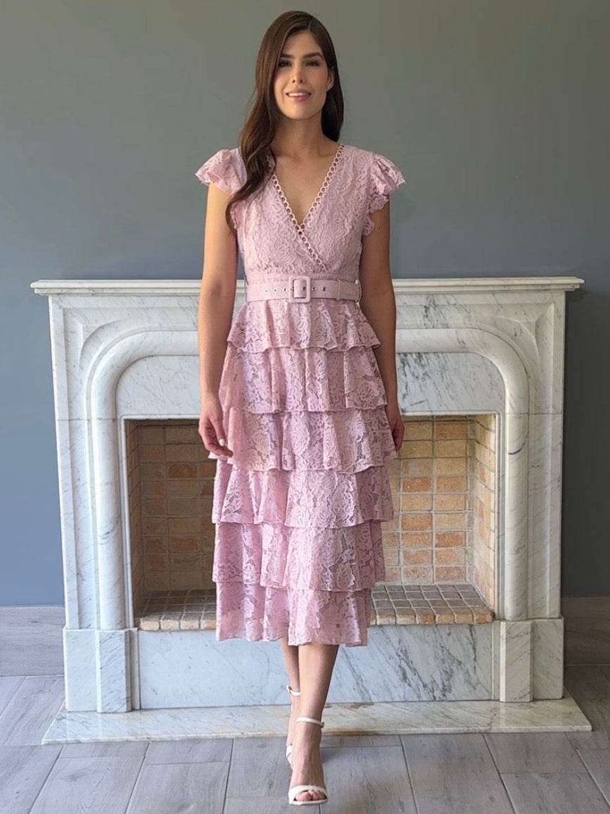 VESTIDO DE ENCAJE CON  CINTO D6016