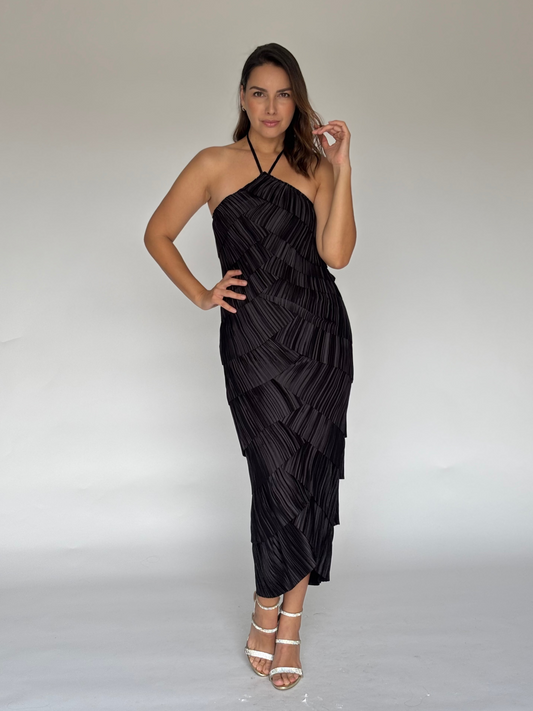 VESTIDO NEGRO PLISADO LD11737