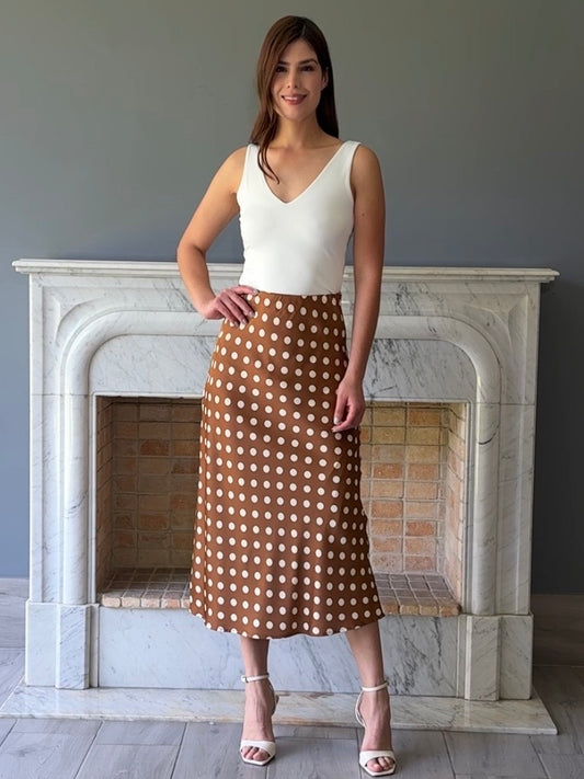 FALDA CON LUNARES CAFE T1173