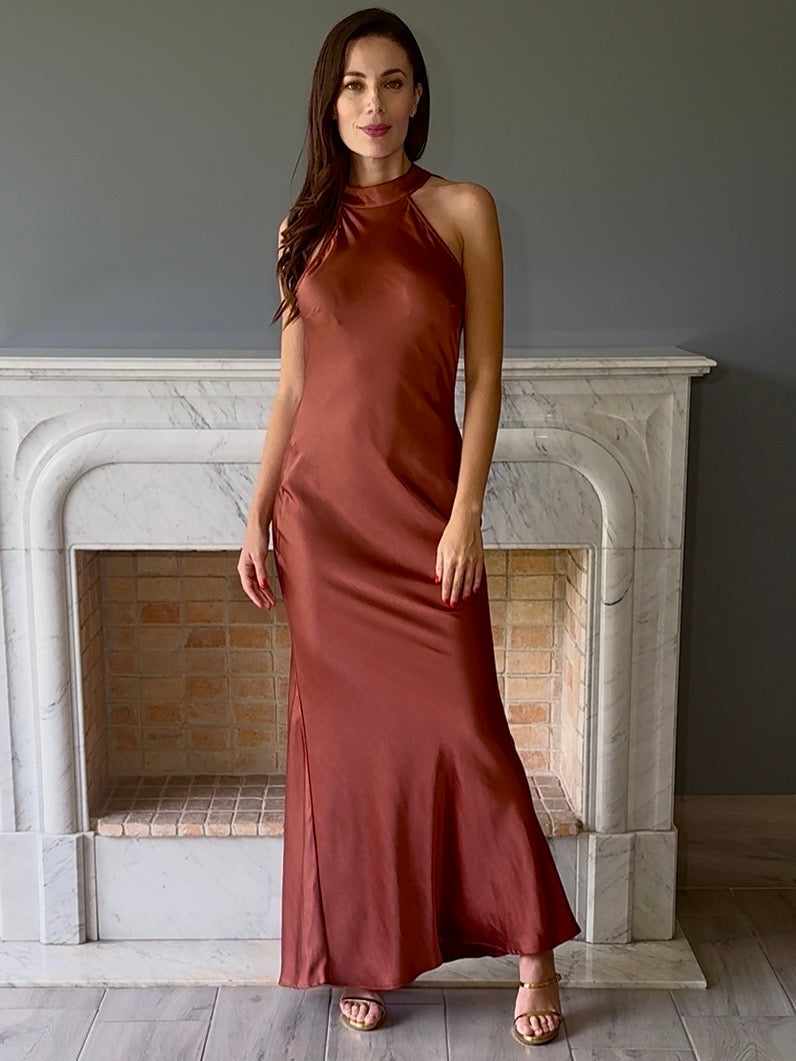 VESTIDO LARGO MARRON N2330