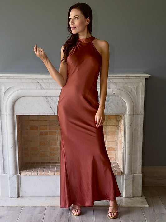 VESTIDO LARGO MARRON N2330