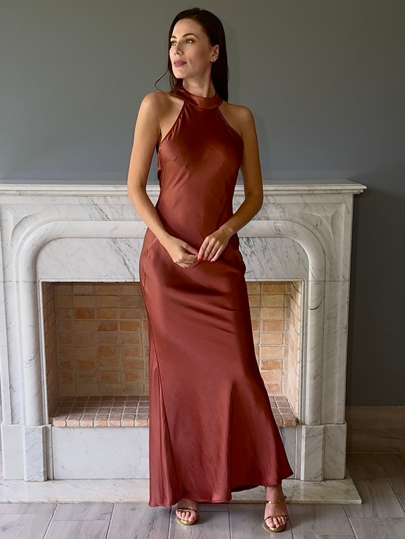 VESTIDO LARGO MARRON N2330