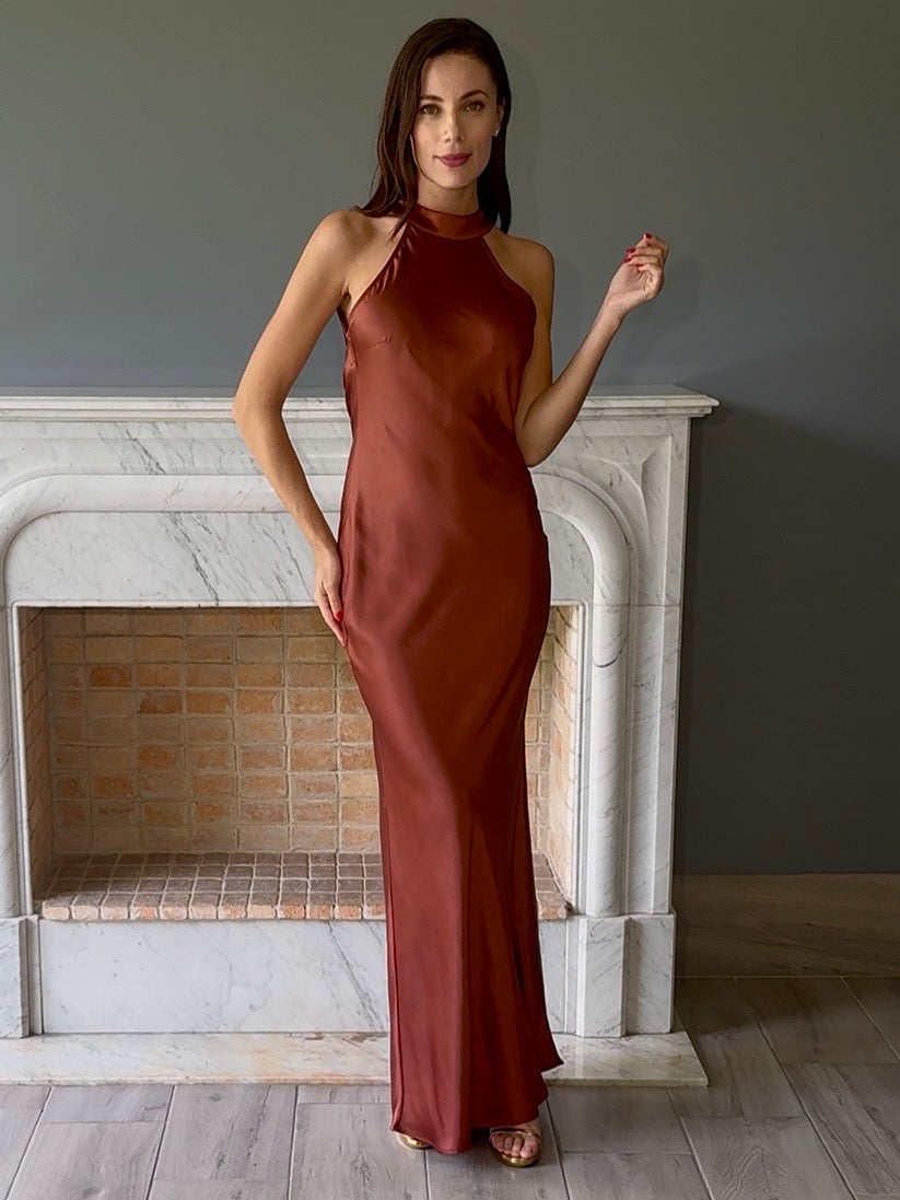 VESTIDO LARGO MARRON N2330