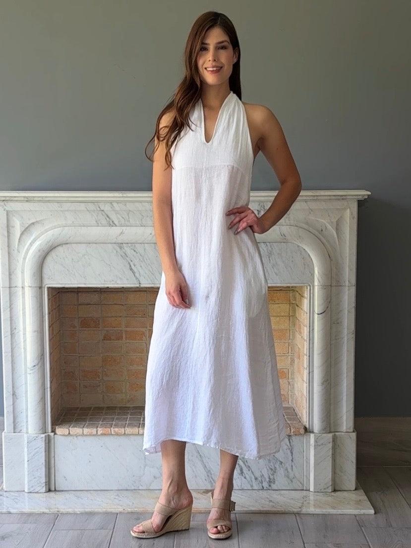 VESTIDO LARGO DE LINO BLANCO 5217