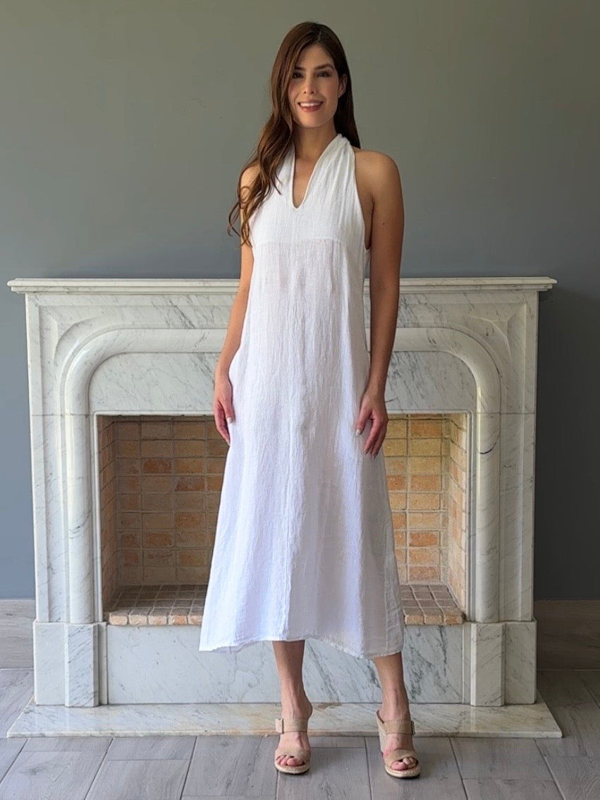 VESTIDO LARGO DE LINO BLANCO 5217
