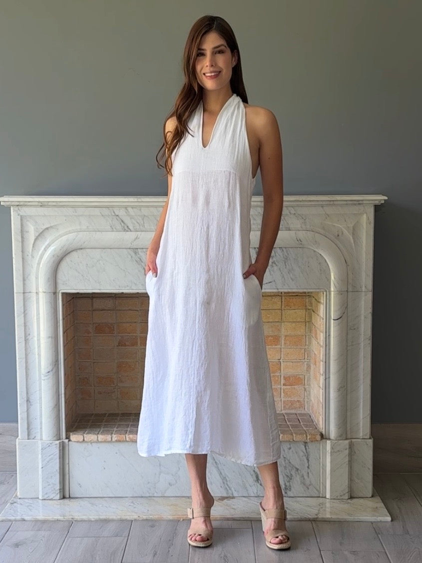 VESTIDO LARGO DE LINO BLANCO 5217