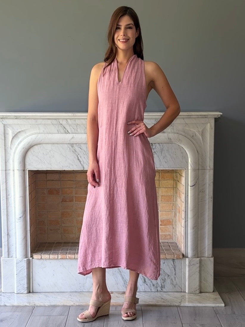 VESTIDO DE LINO LARGO ROSA 5217