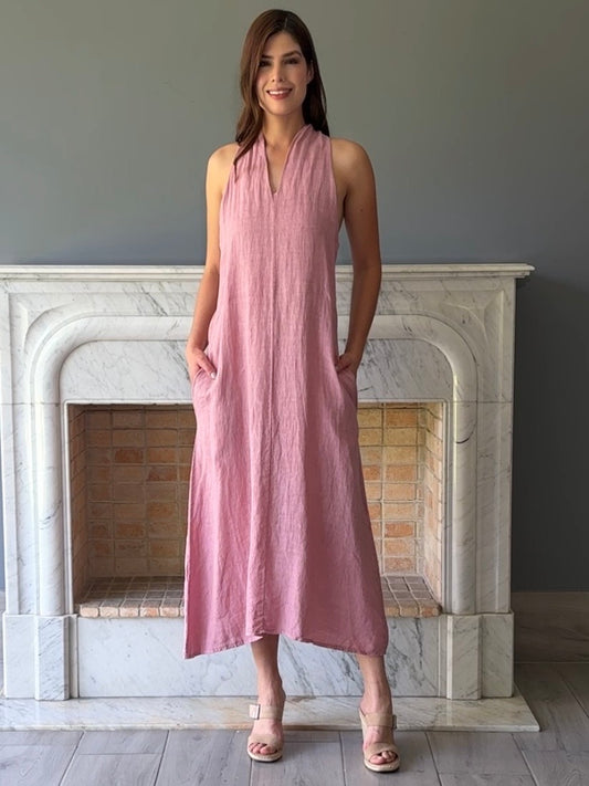 VESTIDO DE LINO LARGO ROSA 5217