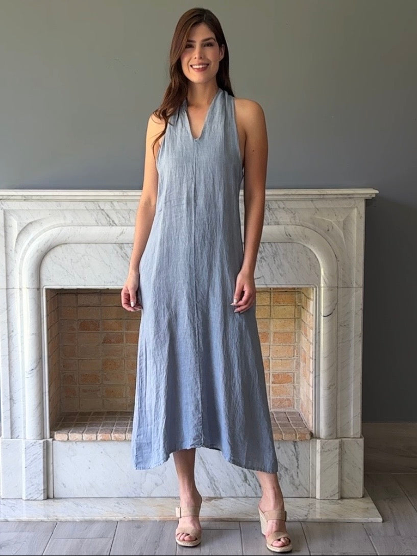 VESTIDO DE LINO LARGO AZUL 5217
