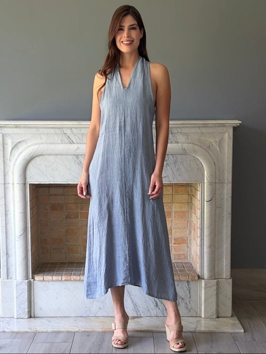 VESTIDO DE LINO LARGO AZUL 5217