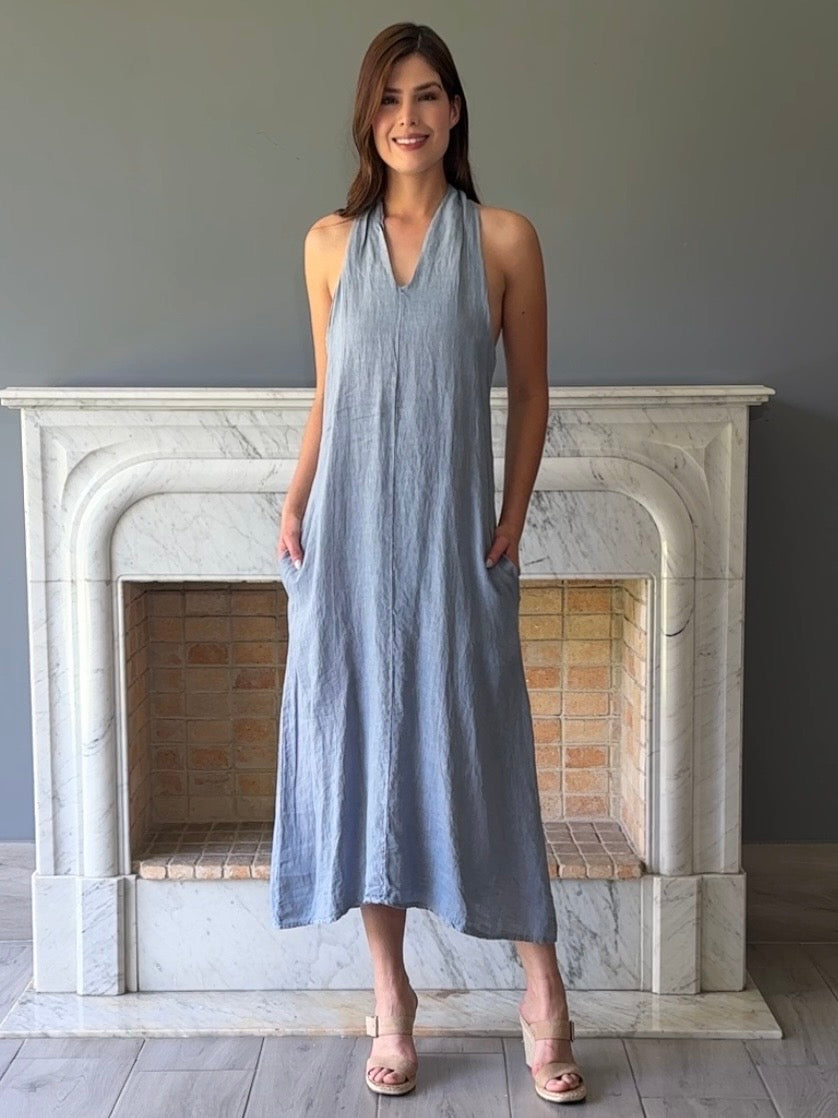 VESTIDO DE LINO LARGO AZUL 5217