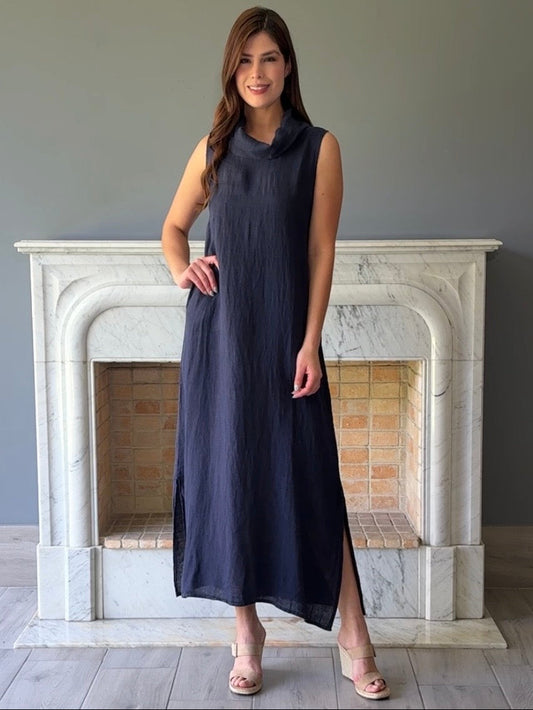 VESTIDO LARGO LINO AZUL 5001