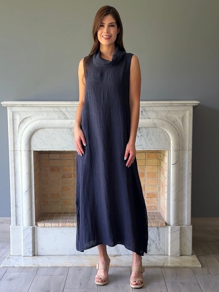 VESTIDO LARGO LINO AZUL 5001