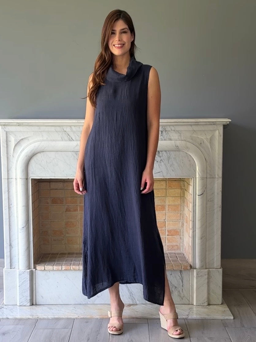 VESTIDO LARGO LINO AZUL 5001