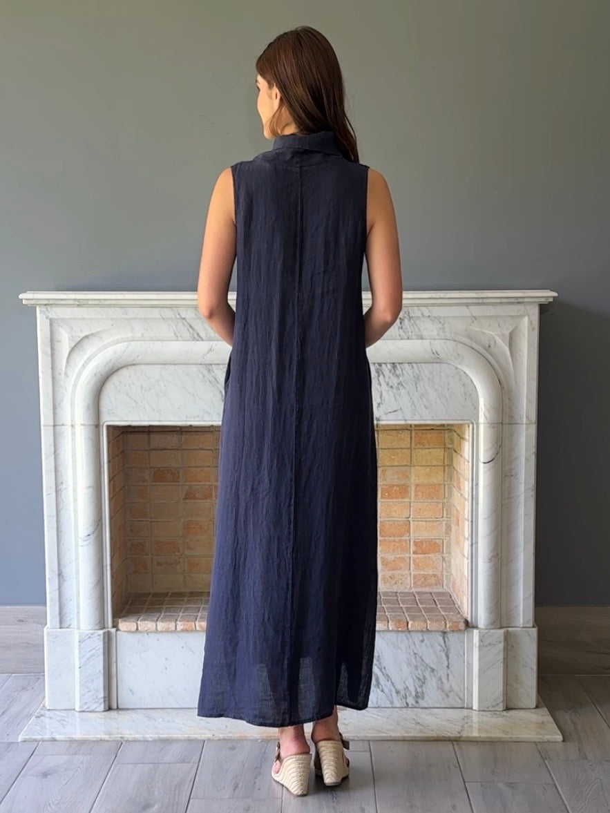 VESTIDO LARGO LINO AZUL 5001