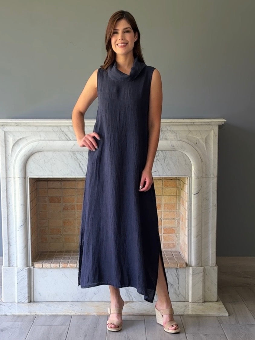 VESTIDO LARGO LINO AZUL 5001