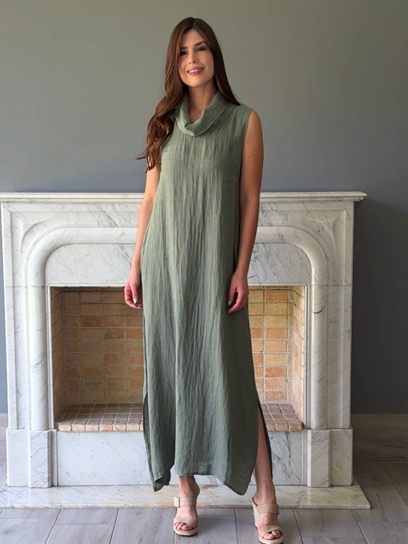 VESTIDO LARGO LINO VERDE 5001