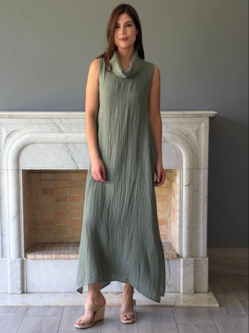 VESTIDO LARGO LINO VERDE 5001