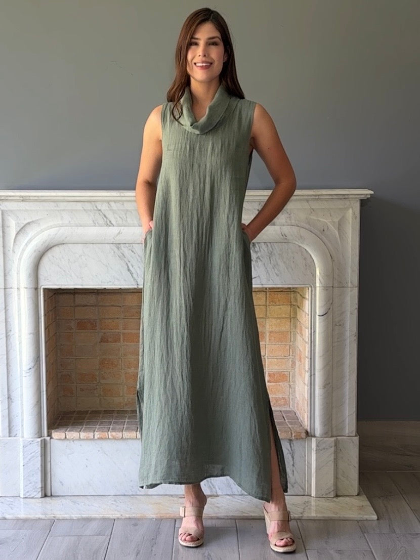 VESTIDO LARGO LINO VERDE 5001