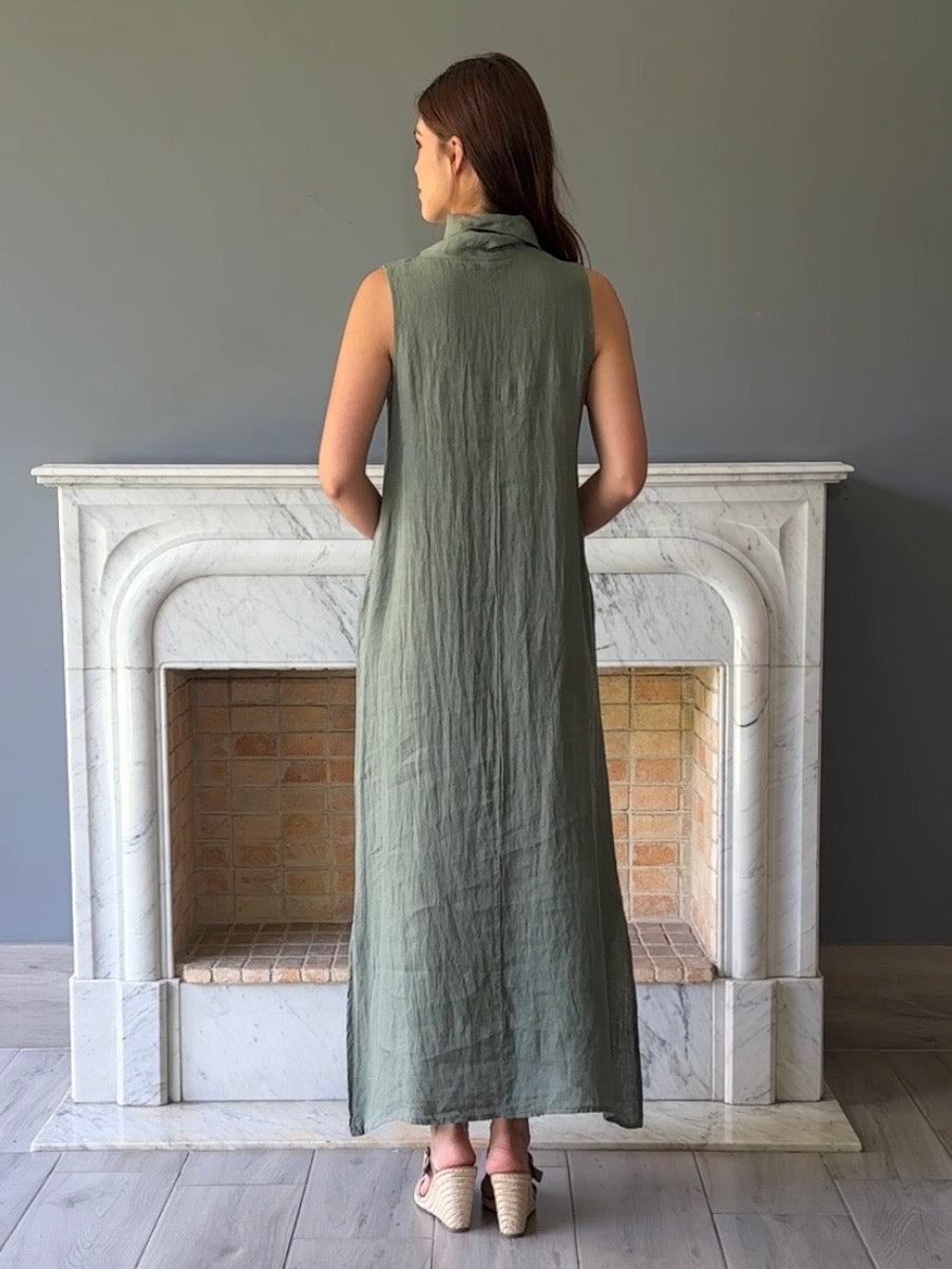 VESTIDO LARGO LINO VERDE 5001