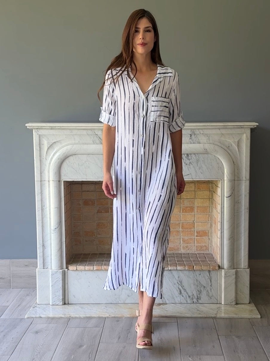VESTIDO LINO CON RAYAS BLANCO 542