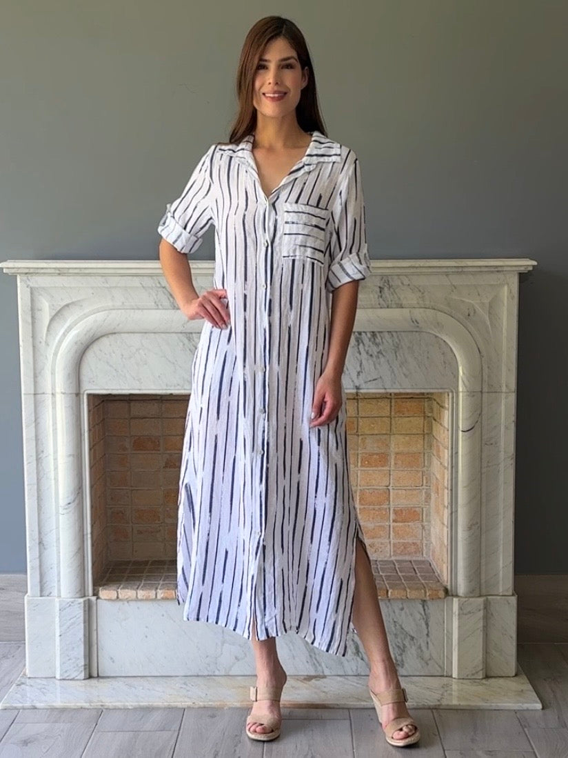 VESTIDO LINO CON RAYAS BLANCO 542