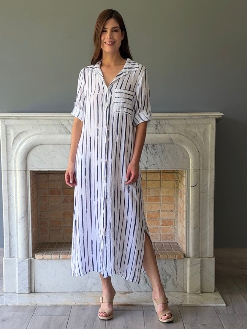 VESTIDO LINO CON RAYAS BLANCO 542