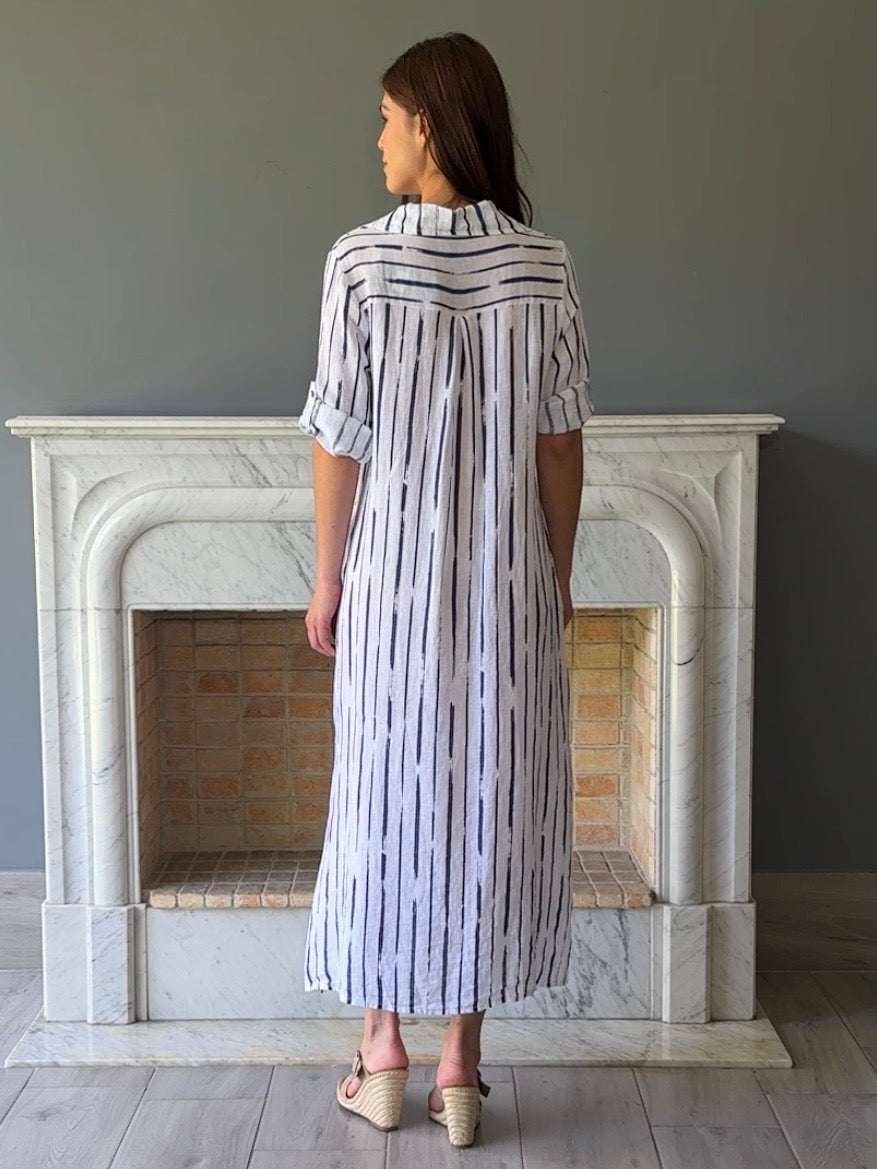 VESTIDO LINO CON RAYAS BLANCO 542
