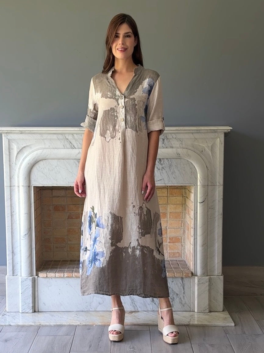 VESTIDO CAMISERO LINO  BEIGE 1903