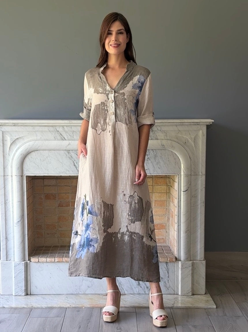 VESTIDO CAMISERO LINO  BEIGE 1903