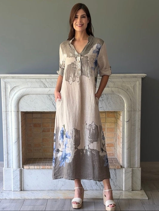 VESTIDO CAMISERO LINO  BEIGE 1903