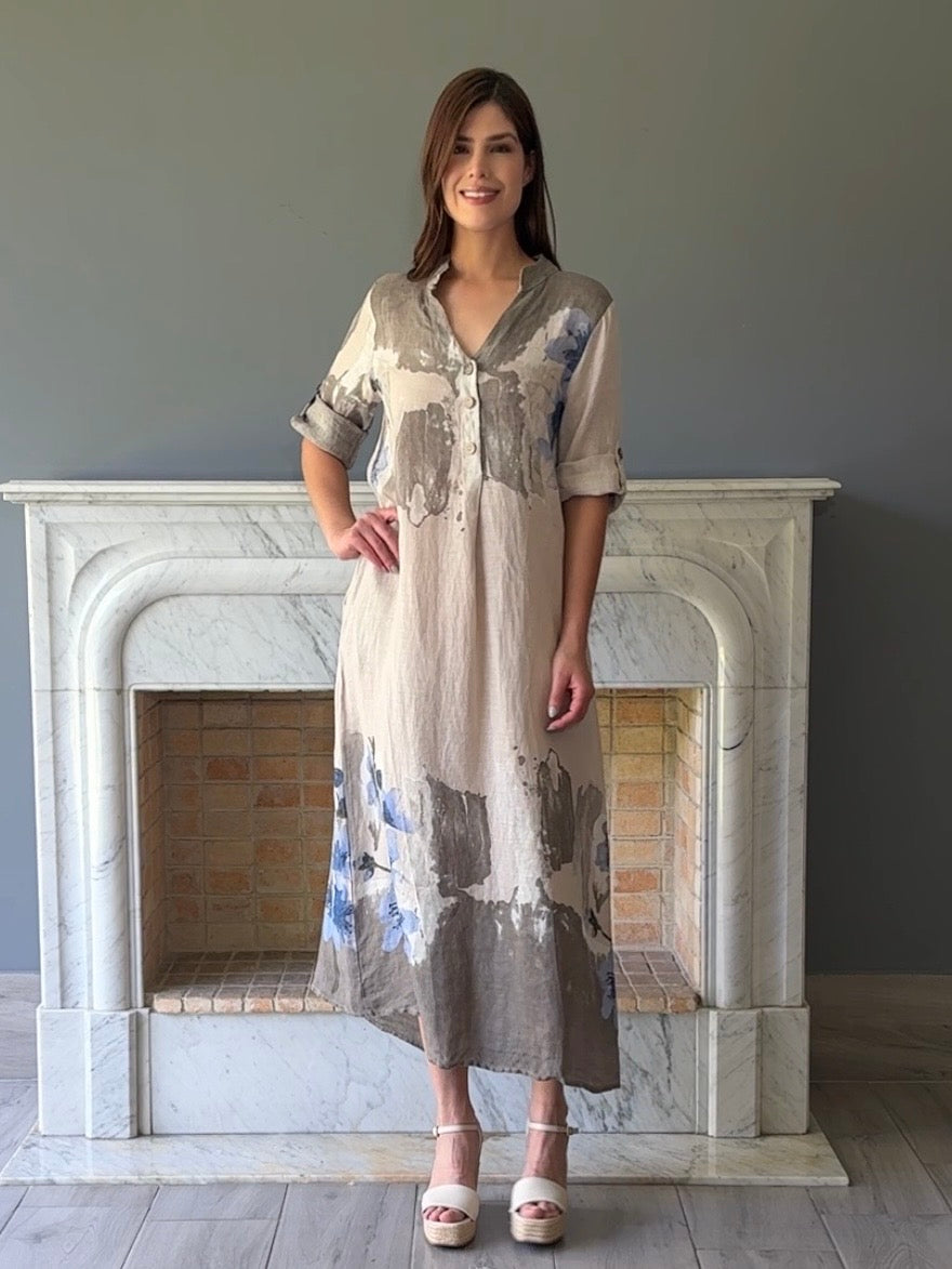 VESTIDO CAMISERO LINO  BEIGE 1903