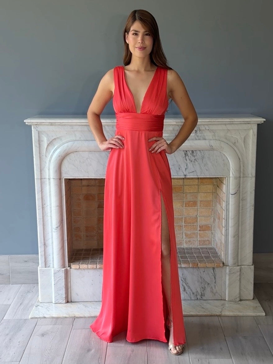 VESTIDO LARGO NARANJA 26010