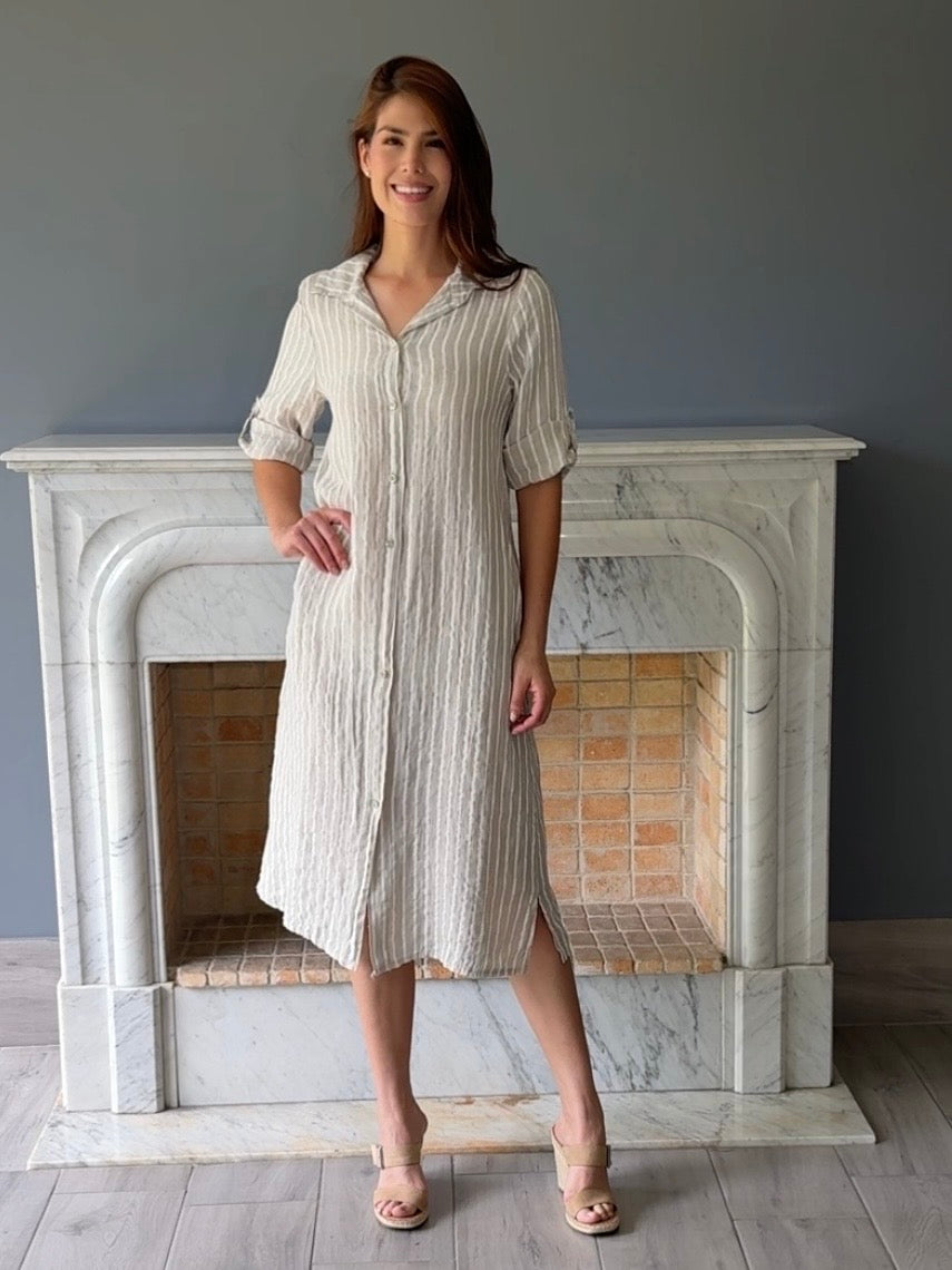 VESTIDO LINO RAYAS BEIGE 95L