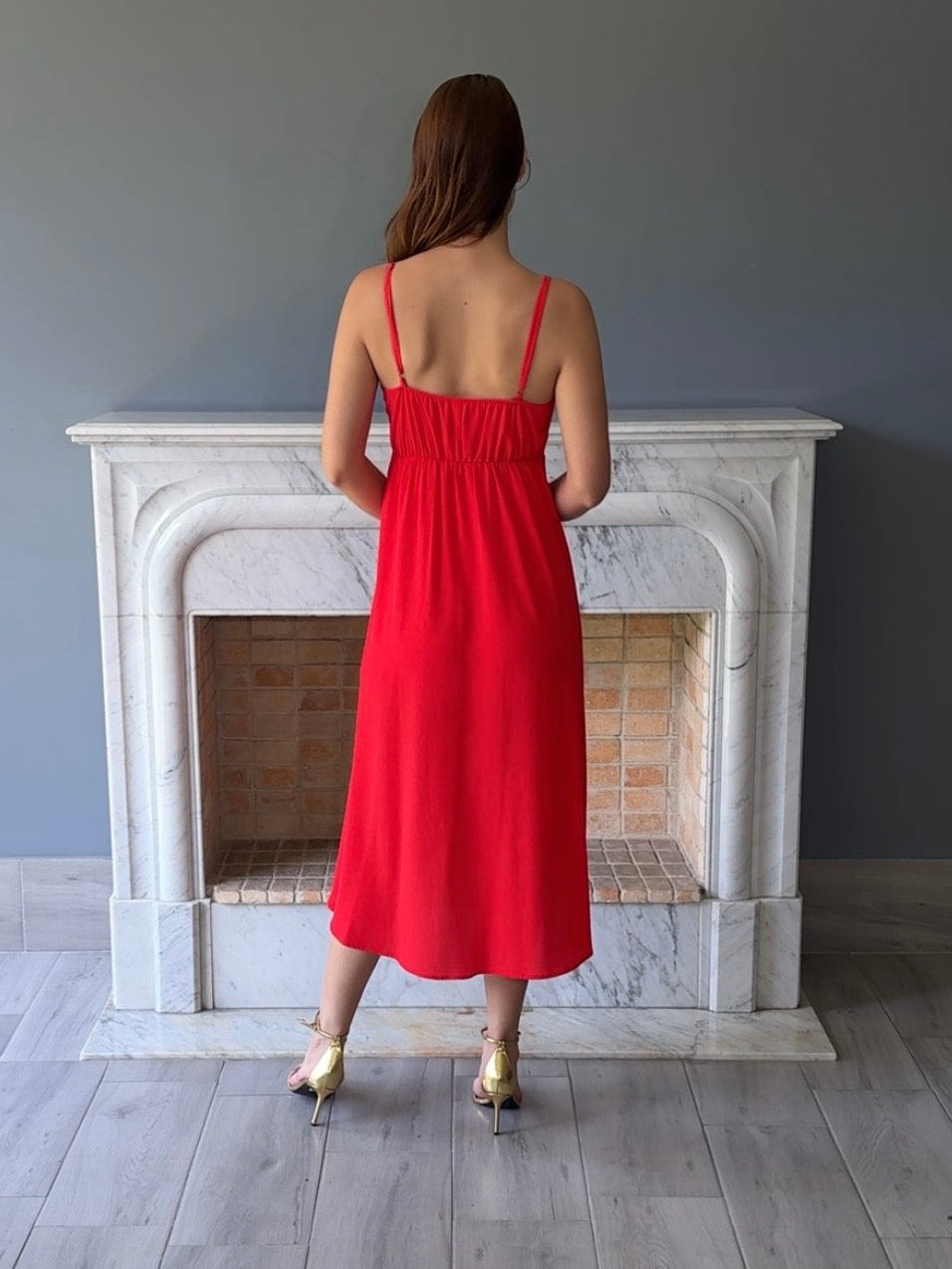 VESTIDO MIDI ROJO D7399