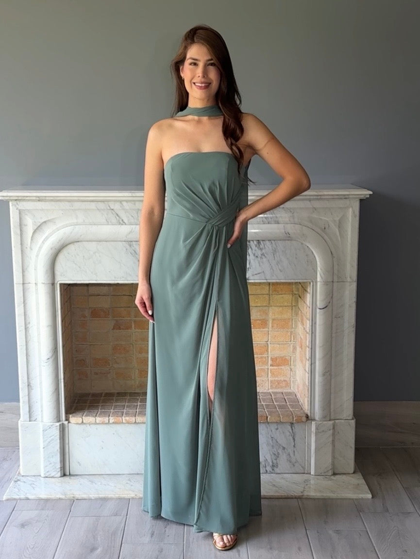 VESTIDO LARGO VERDE 3090