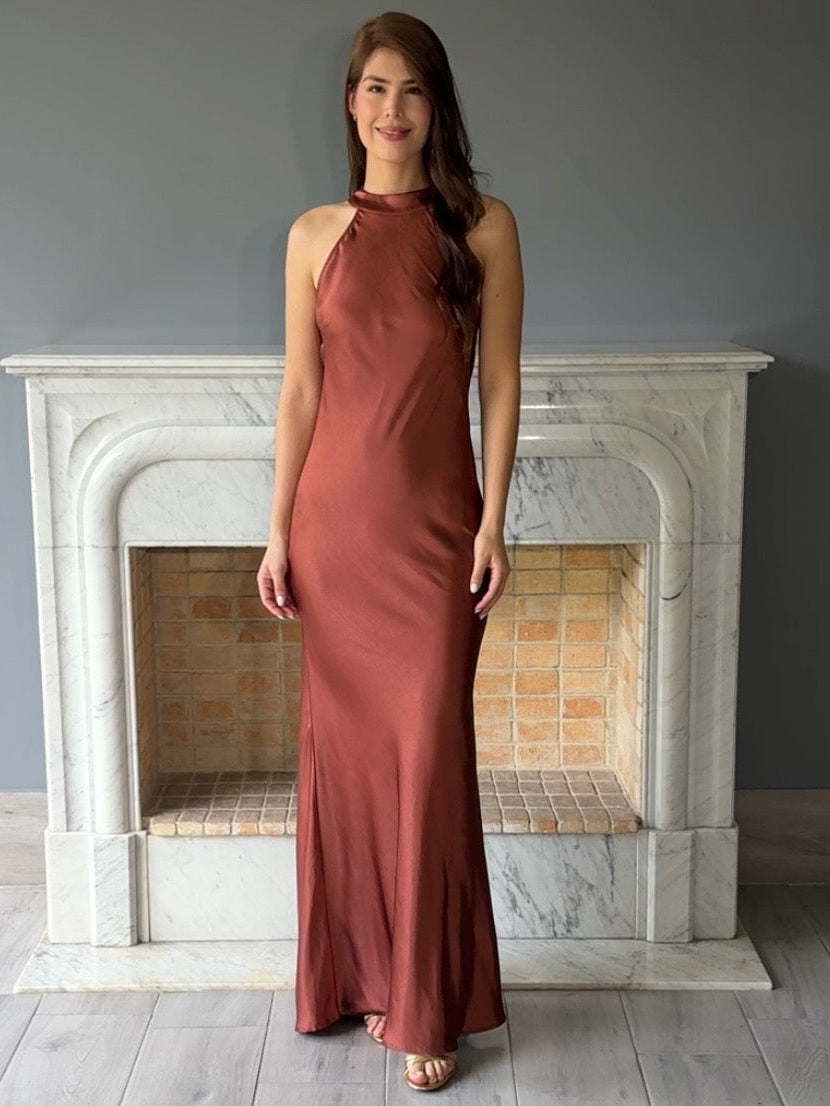 VESTIDO LARGO MARRON N2330